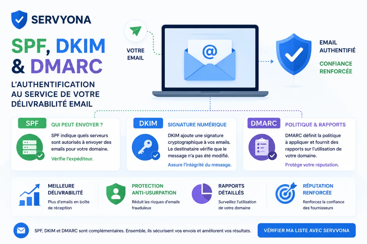 SPF DKIM et DMARC pour l'authentification et la délivrabilité email