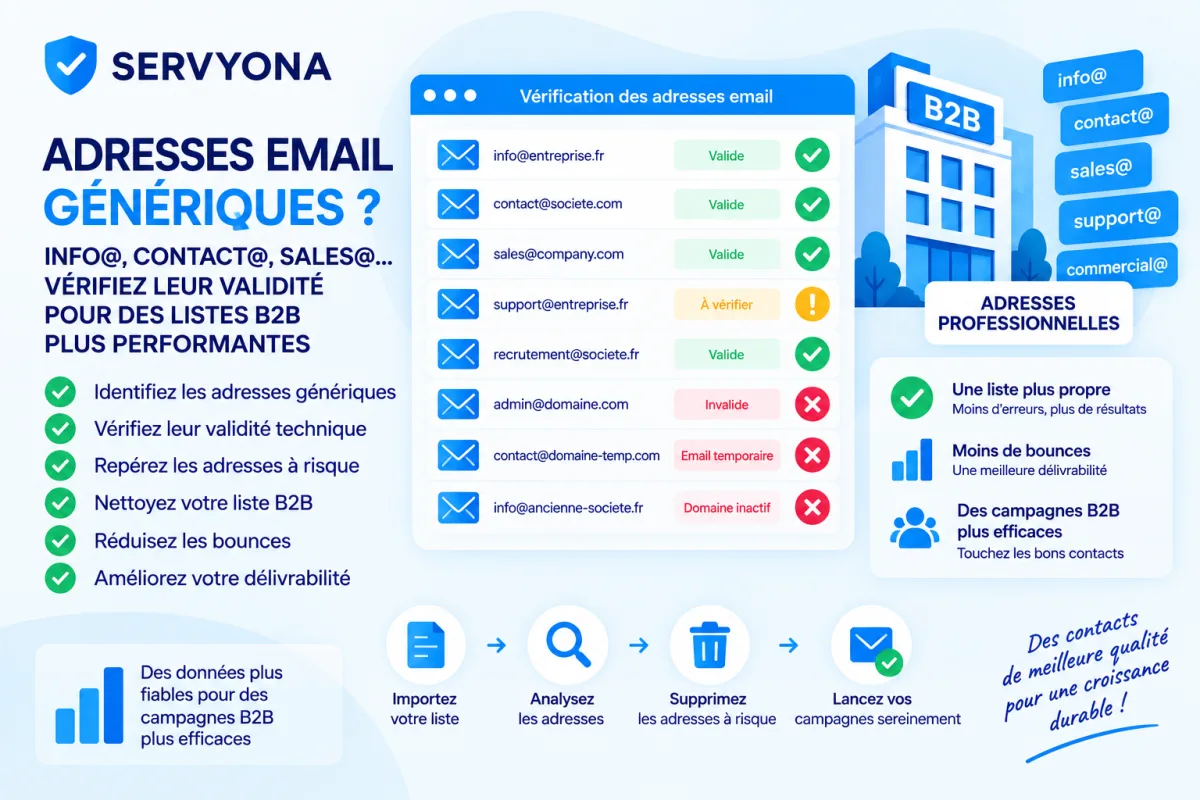 Vérification des adresses email génériques info contact et sales