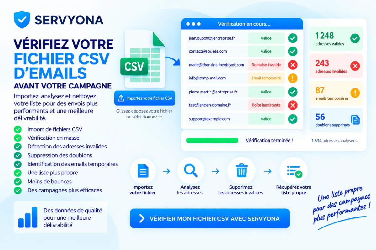 Vérification d’un fichier CSV d’adresses email avant une campagne